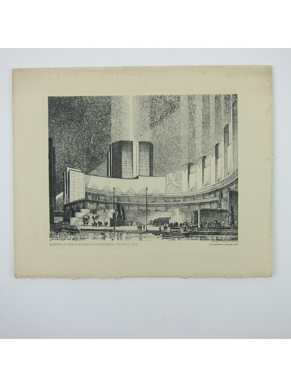 Leon Rene Pescheret Etching Vintage 1933 Chicago World's Fair Electrical Group